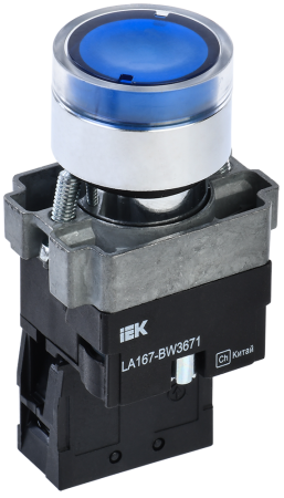 Кнопка управления LA167-BW3671 d=22мм RC 1з с подсветкой синяя IEK