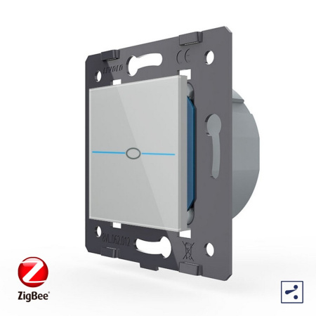 Одноклавишный проходной сенсорный выключатель ZigBee Quadro, цвет серый (мех.) Livolo