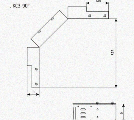 Лоток замковый перфорированный КСЗ 250х65-90 УТ1,5 для поворота трассы вниз на 90, горячее цинкование, S1,5