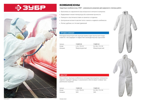 Комбинезон "Мастер" защитный из материала SMS, 52-54 размер ЗУБР