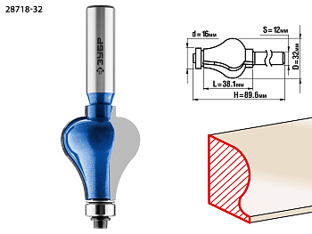 32x38мм, хвостовик 12мм, фреза кромочная фигурная №7 ЗУБР