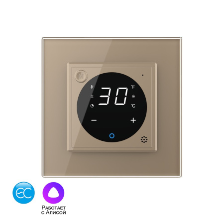 Умный терморегулятор пола EC 16А, сенсорное управление, датчик воздуха, датчик пола 5 метров, 1 пост, цвет золотой Livolo