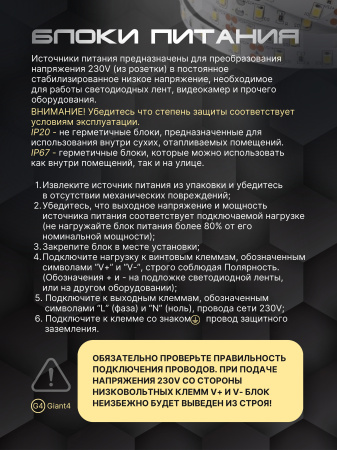 Блок питания Premium 12V 500W IP21 Giant4