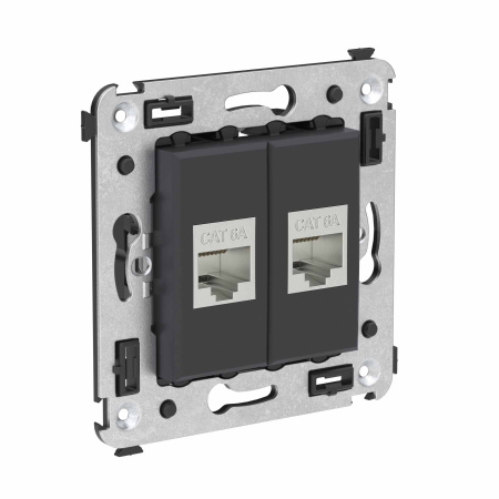 Компьютерная розетка RJ-45 без шторки в стену, кат.6А двойная экранированная, "Avanti", "Черный матовый" DKC Компьютерная розетка RJ-45 без шторки в стену, кат.6А двойная экранированная, "Avanti", "Черный матовый" DKC