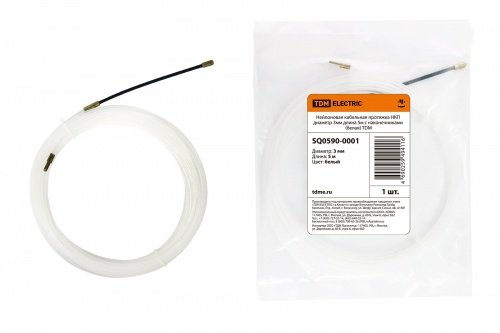 Нейлоновая кабельная протяжка НКП диаметр 3мм длина 5м с наконечниками (белая) TDM фото 2