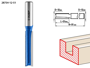 12x51мм, хвостовик 12мм, фреза пазовая прямая, удлиненная ЗУБР