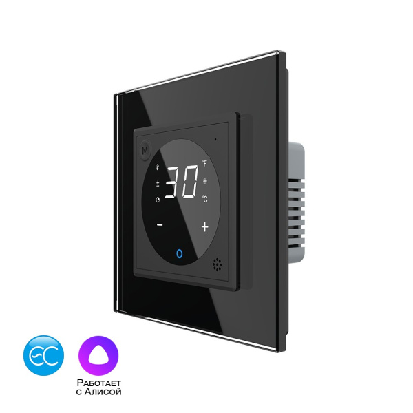 Умный терморегулятор пола EC 16А, сенсорное управление, датчик воздуха, 1 пост, цвет черный Livolo