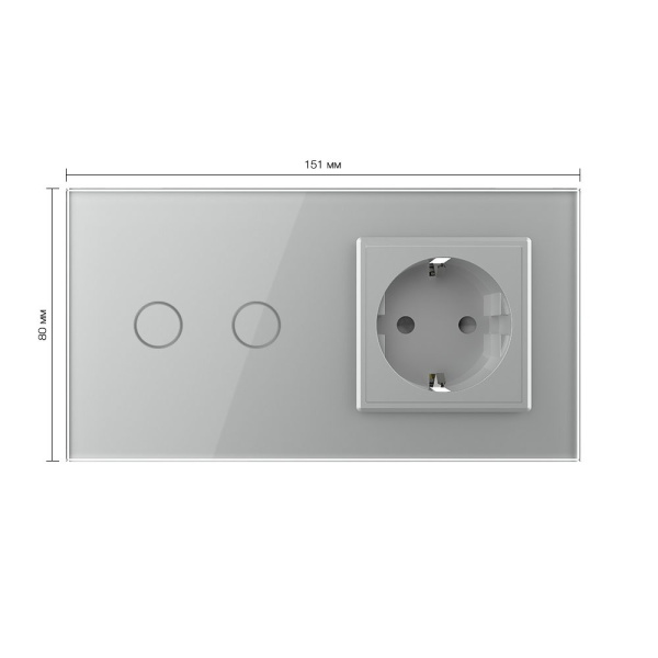 Сенсорный выключатель комбинированный на 2 линии 1 розетка 2 модуля Серый Livolo