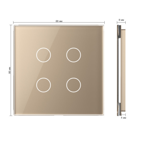Панель для сенсорного выключателя UK стандарт, 4 клавиши, цвет золотой, стекло Livolo