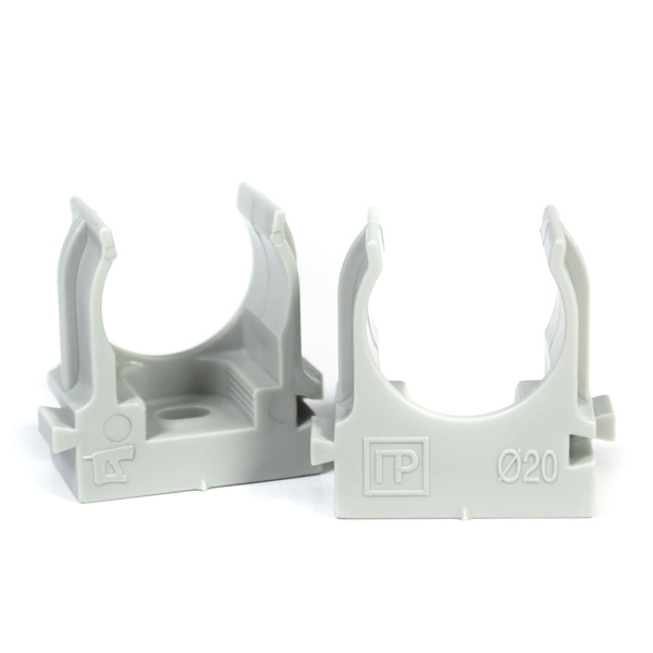 Крепеж-клипса для труб для прямого монтажа серая в гофроящике d20 мм (1200шт/кор) Промрукав