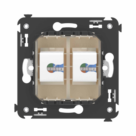 Телефонная розетка RJ-12 без шторки в стену двойная, "Avanti", "Ванильная дымка" DKC