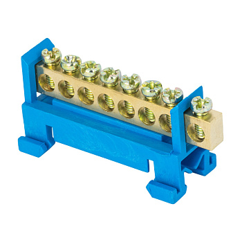 Шина "0" N (6х9мм) 8 отверстий латунь синий изолятор тип "Стойка" на DIN-рейку розничный стикер PROxima EKF