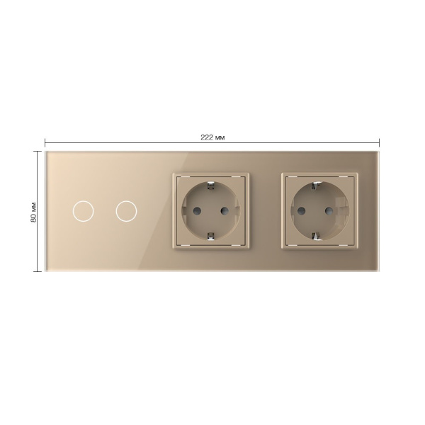 Сенсорный выключатель комбинированный на 2 линии 2 розетки 3 модуля Золотой Livolo