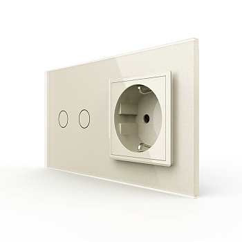 Двухклавишный сенсорный выключатель с розеткой 2 поста, цвет жемчужный Livolo