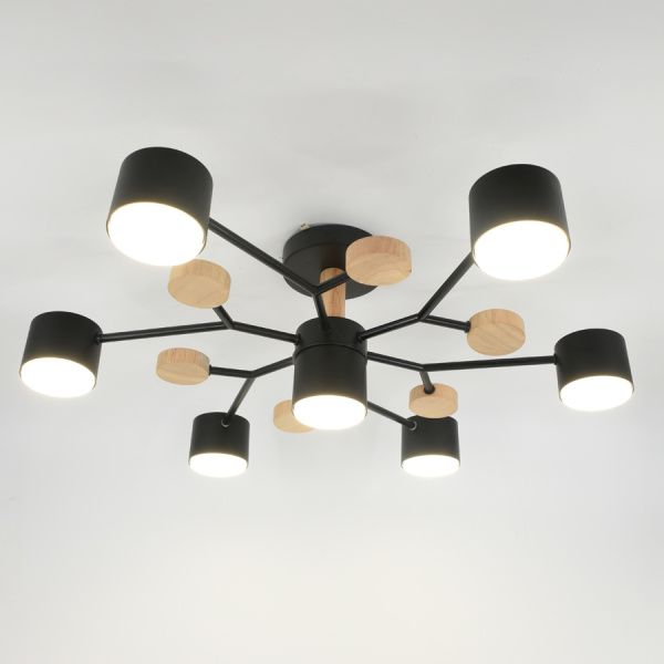 Люстра под лампу GCHL-7GX53-M Черная+Дерево Альберо General