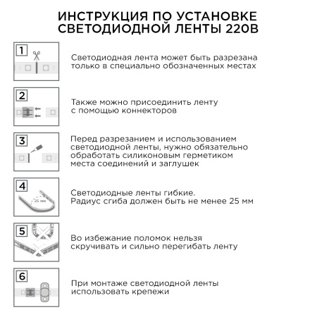 10-04 Комплект светодиодной подсветки - лента 220В, 4,8Вт/м, smd3528/2835, 60д/м, IP65, 300Лм/м, 5м, прозрачный силикон, с аксессуарами(сет... APEYRON