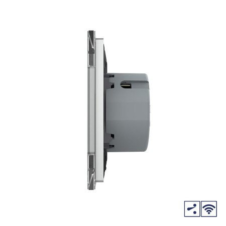 Сенсорный проходной радиоуправляемый выключатель Quadro 2 клавиши 1 пост Серый Livolo