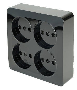 Розетка 4-местная б/з открытой установки, квадрат, STEKKER, 250В, 10А, IP20, серия София, черный, MST10-14S-02