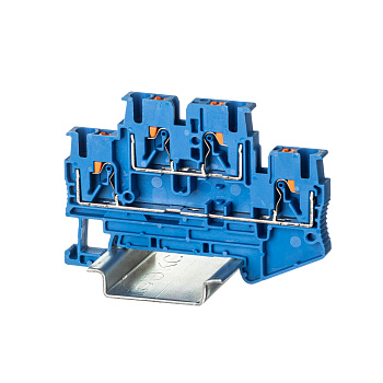 Клемма двухуровневая, зажим push-in, 4 точки подключения, 2.5 кв.мм, синяя DKC