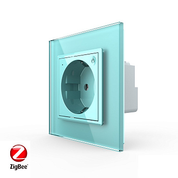 Розетка электрическая ZigBee (Wi-Fi) с заземлением защитными шторками 16A 1 пост Зеленая Livolo