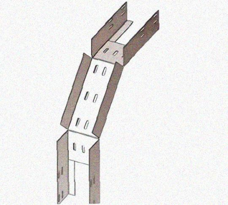 Лоток перфорированный КС 250х100-90 УХЛ1 для поворота трассы вниз на 90, оцинкованный лист S1,5