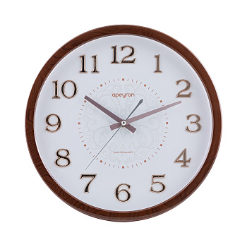 PL2207-338-3 Часы настенные, круг, арабский циферблат 3D, цвет тёмное дерево, пластик, Ø36,1см, бесшумный механизм с плавным ходом, источни... APEYRON