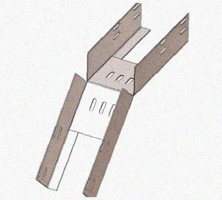 Лоток перфорированный КС 600х150-45 УТ1,5 для поворота трассы вниз на 45, оцинкованный лист S1,5
