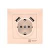 Валенсия Розетка 1-местная с/з 16А кремовая с защ, штор, с 2 USB 2,1А EKF