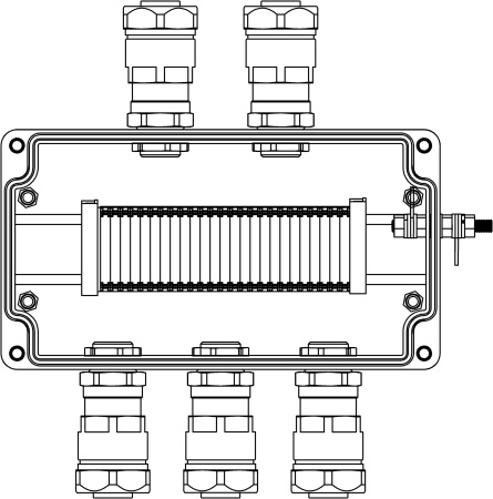 Взрывозащ. клемм. коробка из полиэстера TBE-P-04-(25xHMM.2)-2x6018ANP22BKM2SB(A)(C)1Ex e IIC Т5 Gb / Ex tb IIIC T95°C Db IP66 / ШЗ / КЗ DKC