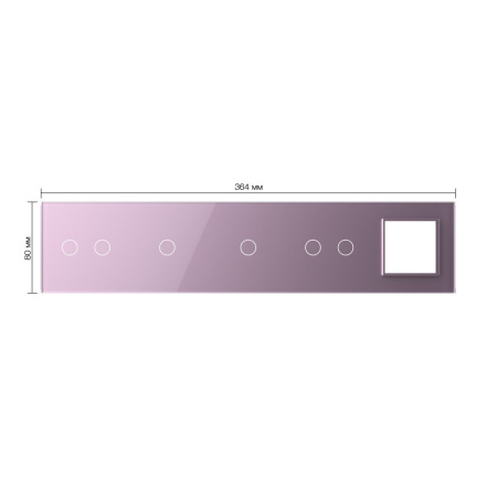 Панель для 4-х сенсорных выключателей и розетки, 6 клавиш (2+1+1+2), цвет розовый, стекло Livolo
