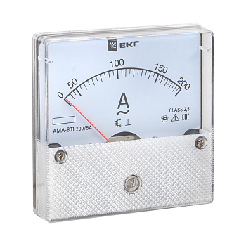 Амперметр AMA-801 аналоговый на панель (80х80) круглый вырез 200А трансф, подкл, EKF