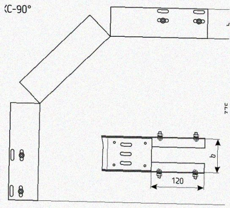 Лоток перфорированный КС 300х80-90 УТ1,5 для поворота трассы вниз на 90, горячее цинкование S1,5