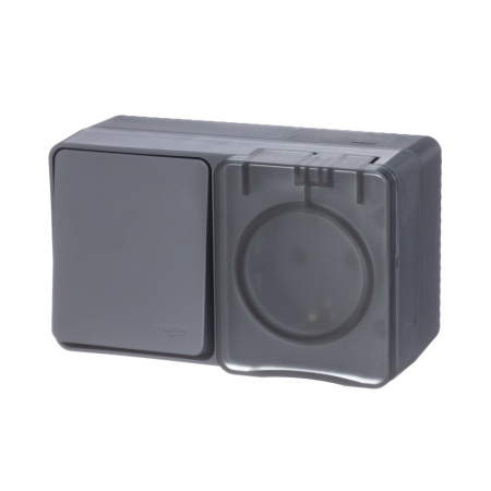 AtlasDesign Profi54 Блок ОУ роз. з/к со шт./выкл.1-клав. 16А/10А антрацит IP54 Schneider Electric