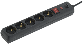 Сетевой фильтр СФ-05К-выкл. 5 мест 2Р+PЕ/5метров 3х1мм2 16А черный IEK