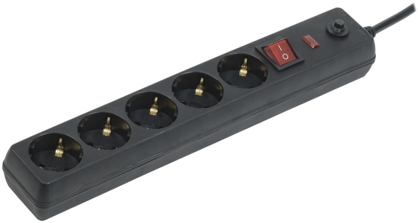 Сетевой фильтр СФ-05К-выкл. 5 мест 2Р+PЕ/5метров 3х1мм2 16А черный IEK