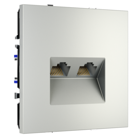 Розетка компьютерная встраиваемая Voltum S70 двойная RJ45+RJ45 КАТ.6, (сталь)