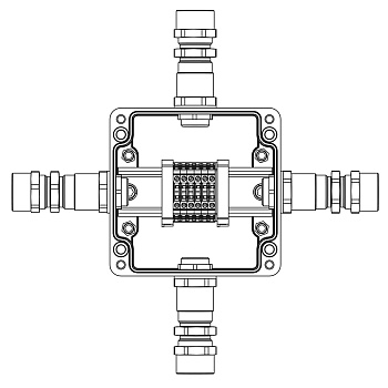 Взрывозащищенная клеммная коробка из полиэстера TBE-P-03-(6xCBC.2)-1xKA2MHK(A)(B)(C)(D)1Ex e IIC Т5 Gb /Ex tb IIIC T95°C Db IP66/КЗ DKC