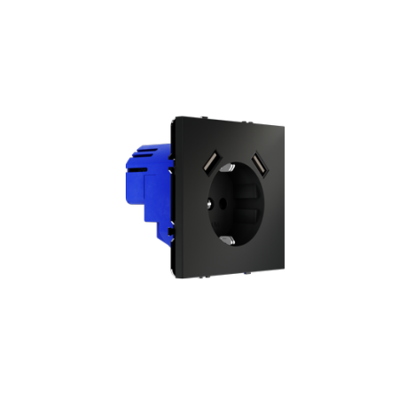 Розетка встраиваемая Voltum S70 с заземлением и защитными шторками, 16А, с USB, A+A, (черный матовый