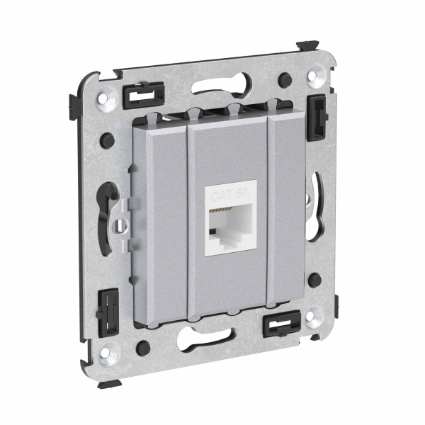 Компьютерная розетка RJ-45 без шторки в стену, кат.6А одинарная, "Avanti", "Закаленная сталь" DKC Компьютерная розетка RJ-45 без шторки в стену, кат.6А одинарная, "Avanti", "Закаленная сталь" DKC