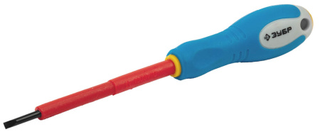 ПРОФИ ЭЛЕКТРИК. Отвертка Cr-V, трехкомпонент рукоятка, высоковольтная до ~1000В, SL, 2,5x75 мм ЗУБР