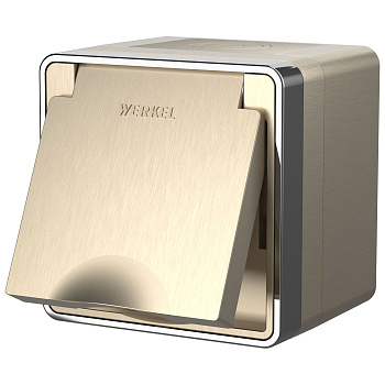 Розетка влагозащ. с зазем. с защит. крышкой и шторками (шампань рифленый) Gallant ОУ IP44 Werkel