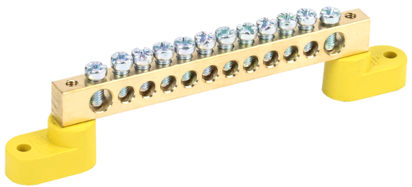 Шина PE "земля" на двух угловых изоляторах ШНИ-8х12-12-У2-Ж IEK