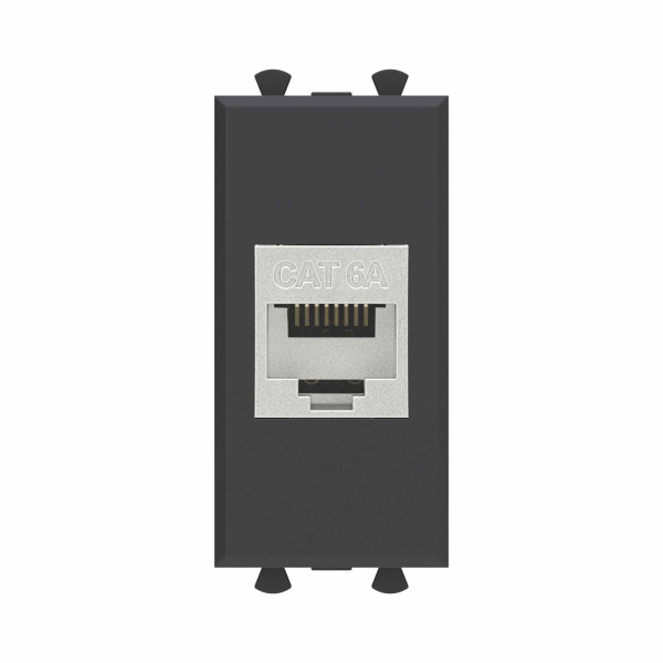 Компьютерная розетка RJ-45 без шторки модульная, кат.6А экранированная, "Avanti", "Черный матовый", 1 модуль DKC