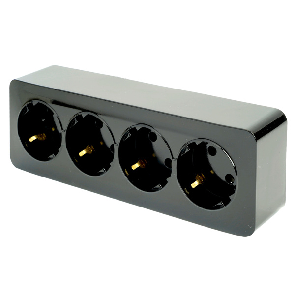 Розетка 4-местная с/з открытой установки, STEKKER, 250В, 16А, IP20, серия София, черный, MST16-14-02 Розетка 4-местная с/з открытой установки, STEKKER, 250В, 16А, IP20, серия София, черный, MST16-14-02