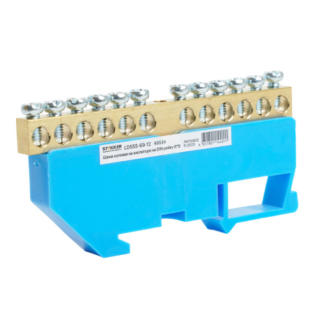 Шина "N" на изоляторе STEKKER 6*9 на DIN-рейку 12 выводов, синий, LD555-69-12 Шина "N" на изоляторе STEKKER 6*9 на DIN-рейку 12 выводов, синий, LD555-69-12