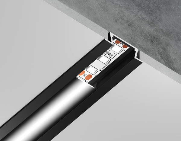 Алюминиевый профиль встраиваемый GP1001BK/BK черный/черный рассеиватель 2000*21.5*6.8, 2 заглушки в комплекте (для ленты до 11мм) Ambrella Light