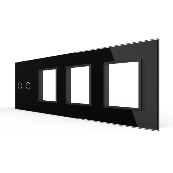 Панель для сенсорного выключателя и 3-х розеток, 2 клавиши, цвет черный, стекло Livolo