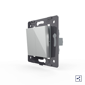 Двухклавишный проходной механический выключатель, цвет серый (механизм) Livolo