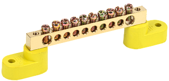 Шина PE "земля" на двух угловых изоляторах ШНИ-6х9-10-У2-Ж IEK