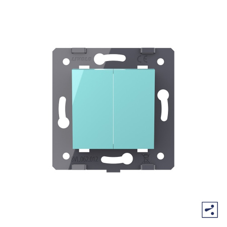 Двухклавишный проходной механический выключатель, цвет зеленый (механизм) Livolo